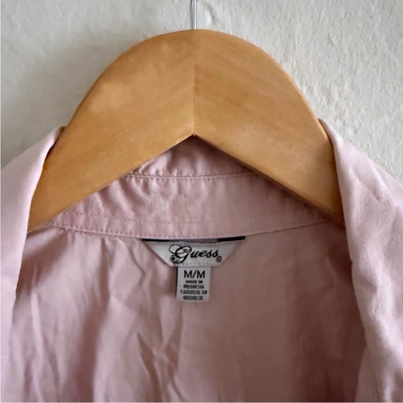 Guess Pink Button Down Blouse Shirt Top with Black Lace Detail - Picture 4 of 5